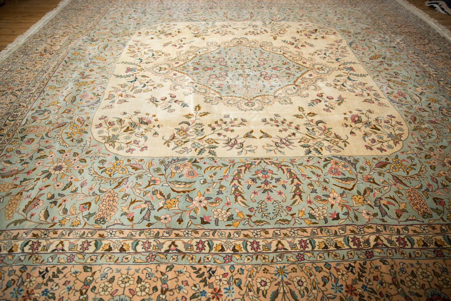 12x12 Vintage Bulgarian Kerman Design Square Carpet
