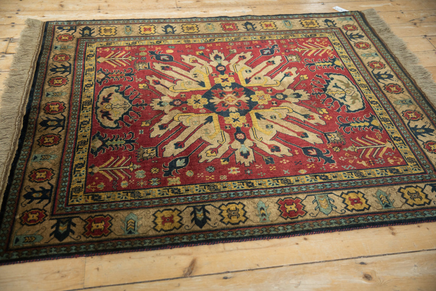 4.5x5.5 Vintage Indian Kazak Design Square Rug