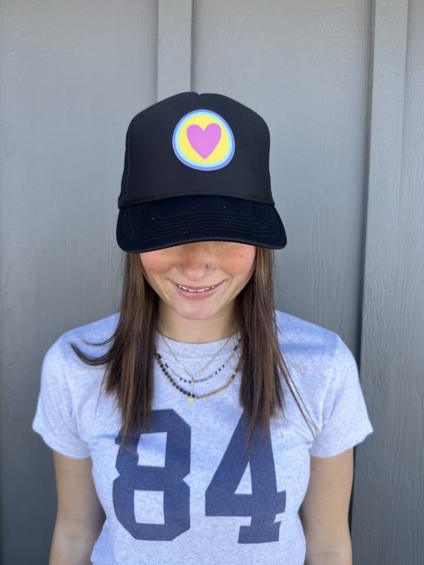 Multi Color Heart - Black Trucker
