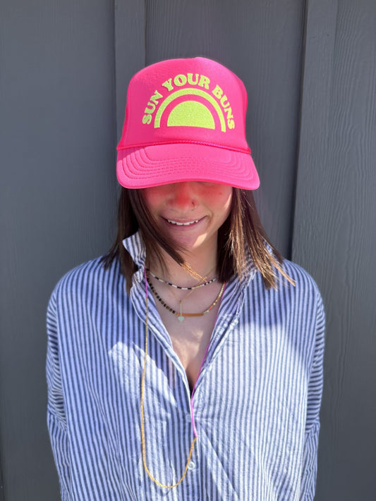 Sun Your Buns - Neon Pink Trucker