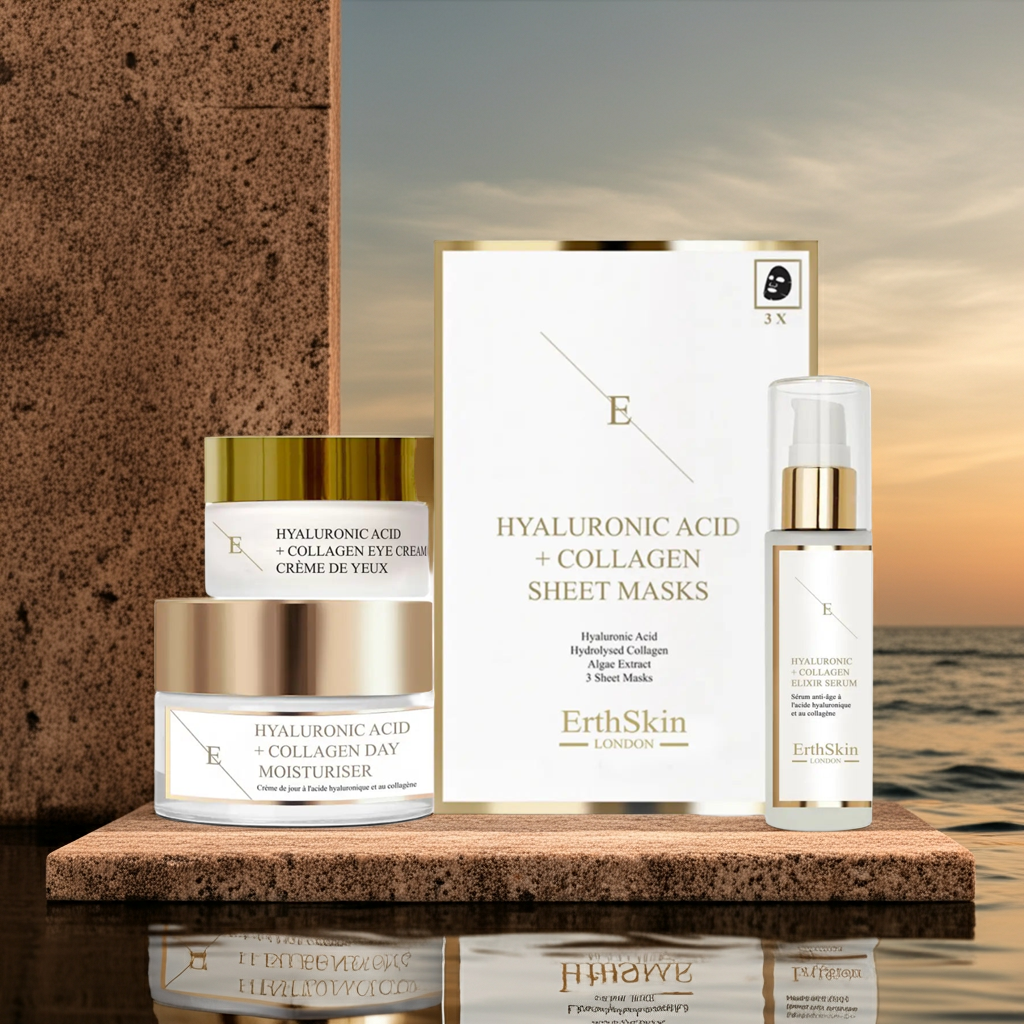 Hyaluronic Acid & Collagen Day Cream 50ml + Hyaluronic Acid & Collagen Serum - 60ml + Hyaluronic Acid & Collagen Mask - 3 Sheets+Hyaluronic Acid + Collagen Pro Age Eye Cream 30ml